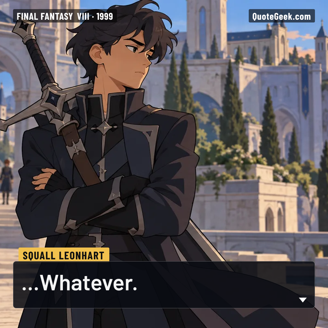 “...Whatever.” — Squall Leonhart · Final Fantasy VIII. Illustrated QuoteGeek card.