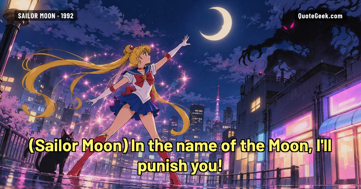 “In the name of the Moon, I'll punish you!” — Sailor Moon · Sailor Moon. Illustrated QuoteGeek card.