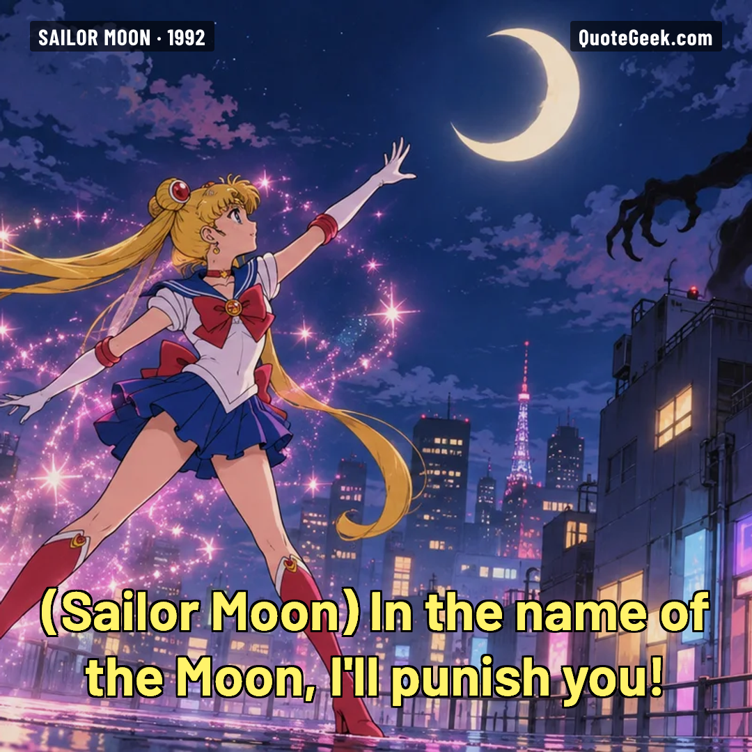 “In the name of the Moon, I'll punish you!” — Sailor Moon · Sailor Moon. Illustrated QuoteGeek card.