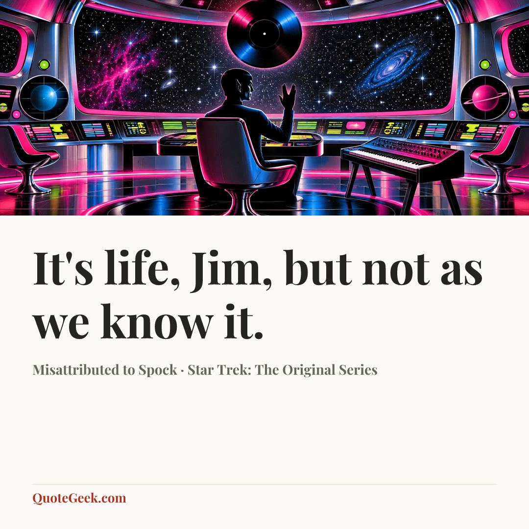 “It's life, Jim, but not as we know it.” — Misattributed to Spock · Star Trek: The Original Series. Illustrated QuoteGeek card.