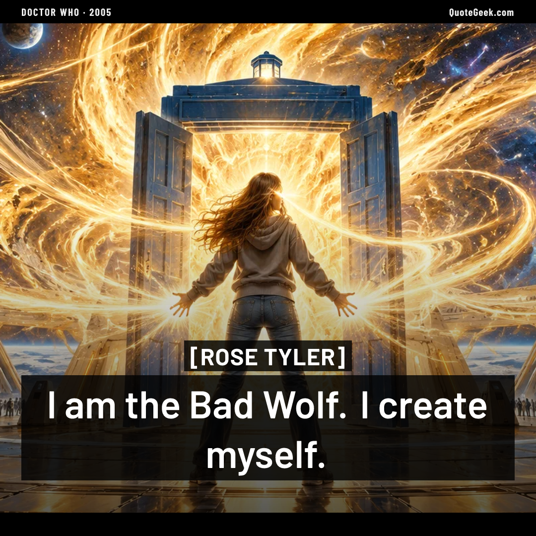 “I am the Bad Wolf. I create myself.” — Rose Tyler · Doctor Who. Illustrated QuoteGeek card.