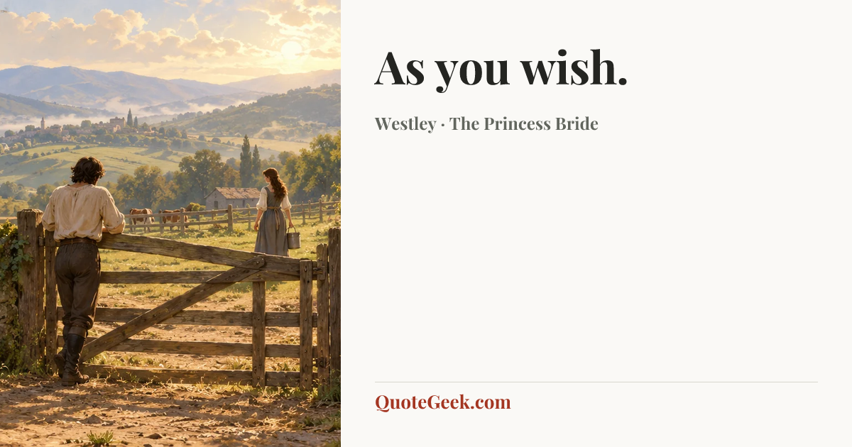 “As you wish.” — Westley · The Princess Bride. Illustrated QuoteGeek card.