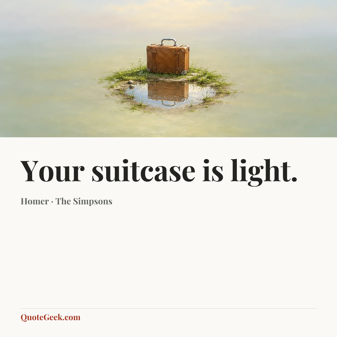 “Your suitcase is light.” — Homer · The Simpsons. Illustrated QuoteGeek card.