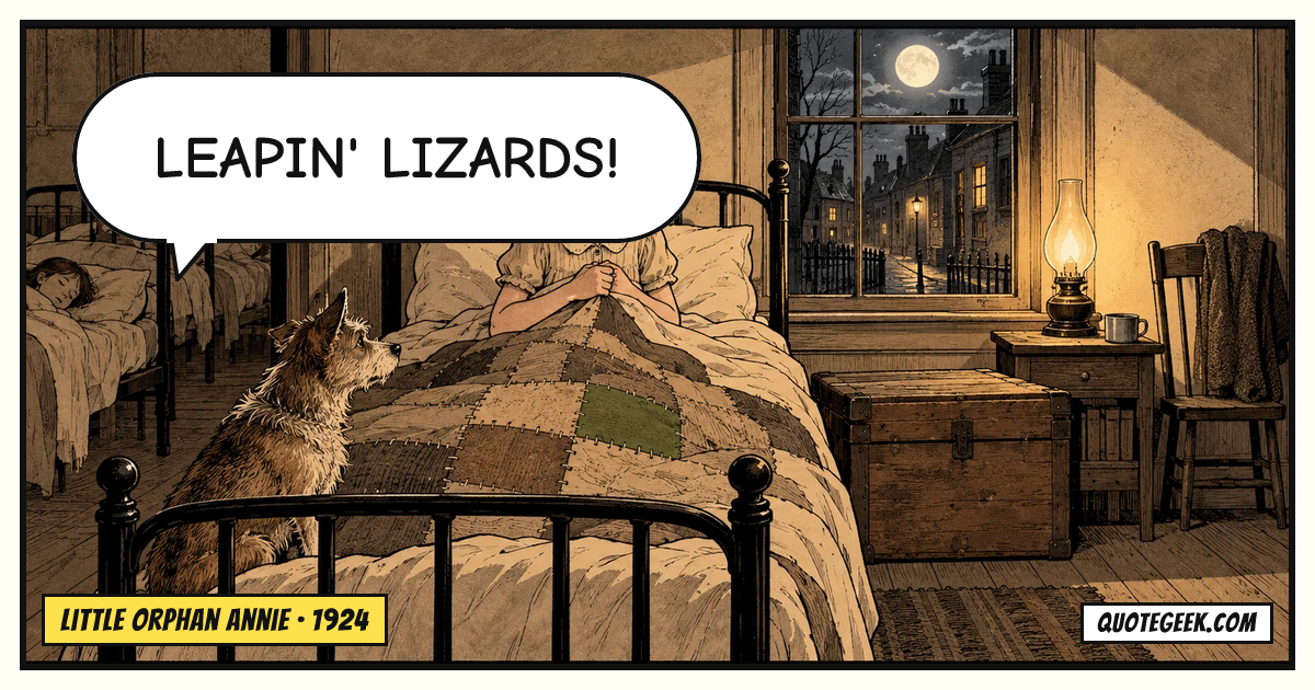 “Leapin' lizards!” — Little Orphan Annie · Little Orphan Annie. Illustrated QuoteGeek card.
