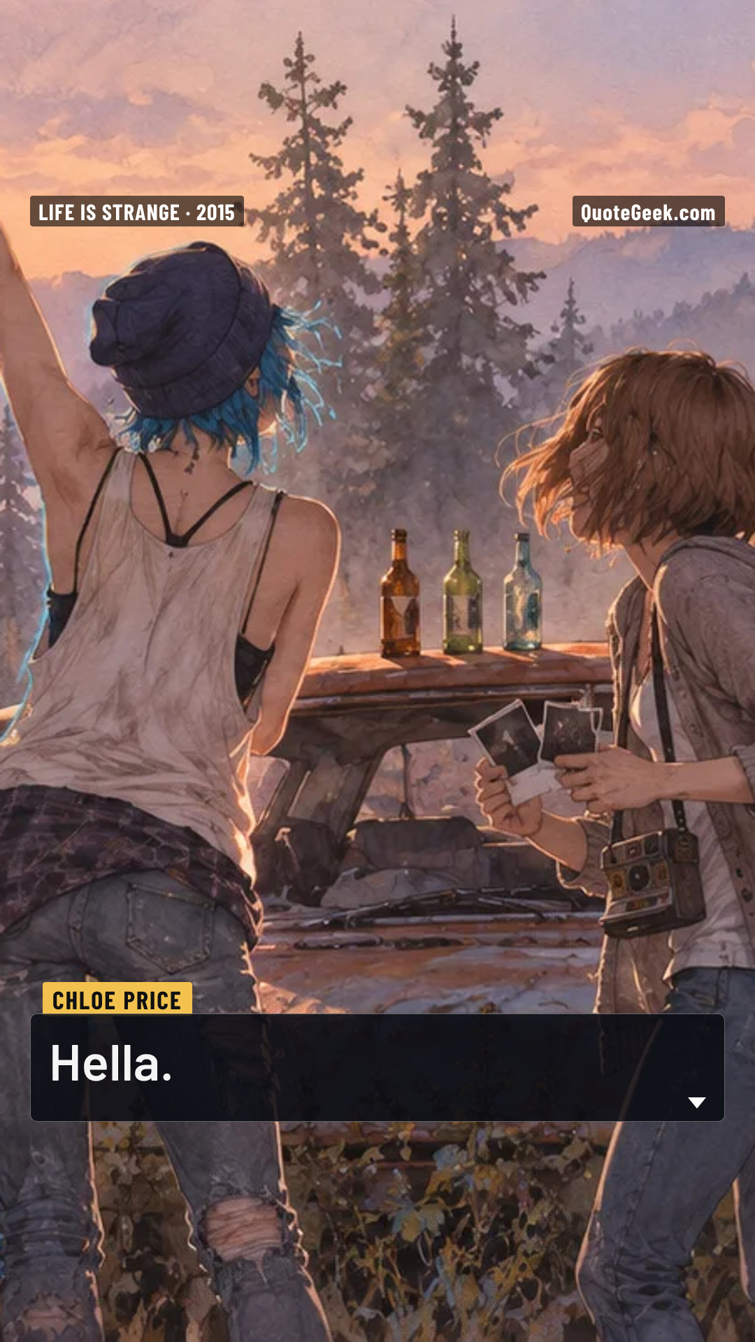 “Hella.” — Chloe Price · Life Is Strange. Illustrated QuoteGeek card.