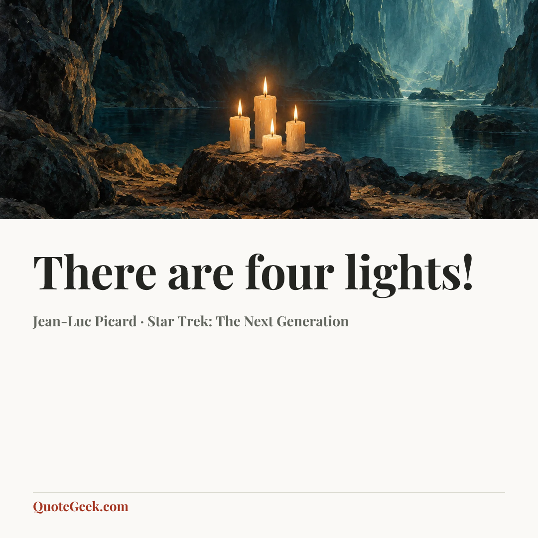 “There are four lights!” — Jean-Luc Picard · Star Trek: The Next Generation. Illustrated QuoteGeek card.