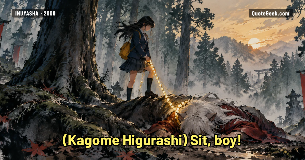 “Sit, boy!” — Kagome Higurashi · Inuyasha. Illustrated QuoteGeek card.