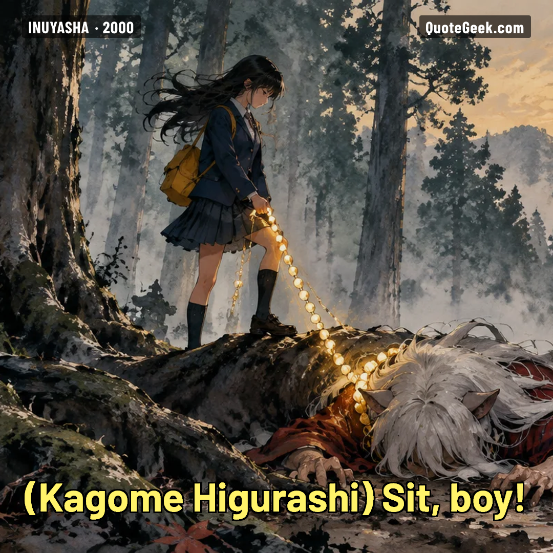“Sit, boy!” — Kagome Higurashi · Inuyasha. Illustrated QuoteGeek card.