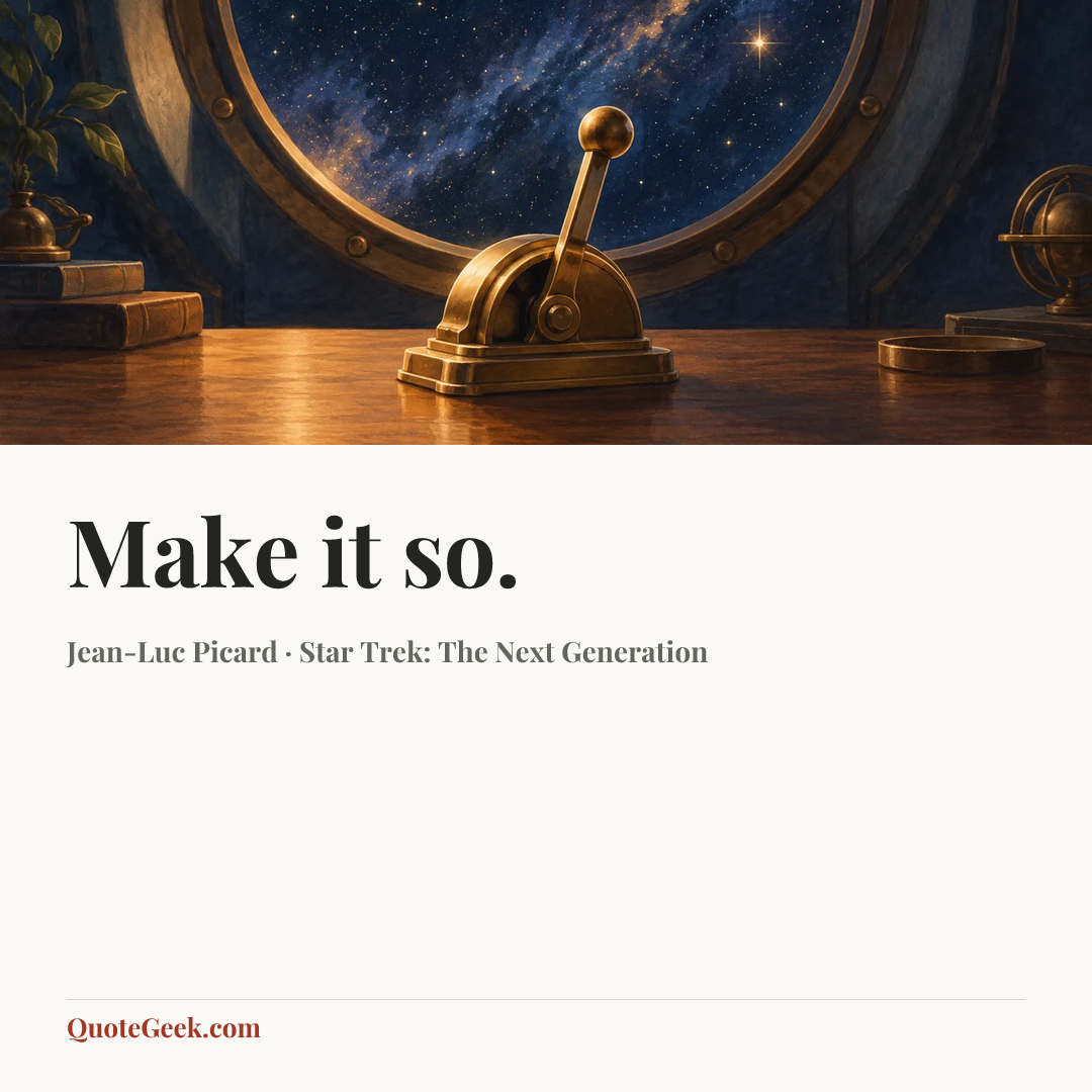 “Make it so.” — Jean-Luc Picard · Star Trek: The Next Generation. Illustrated QuoteGeek card.