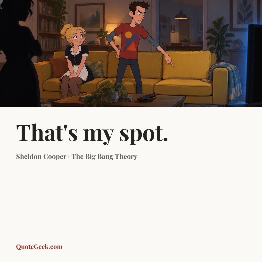“That's my spot.” — Sheldon Cooper · The Big Bang Theory. Illustrated QuoteGeek card.