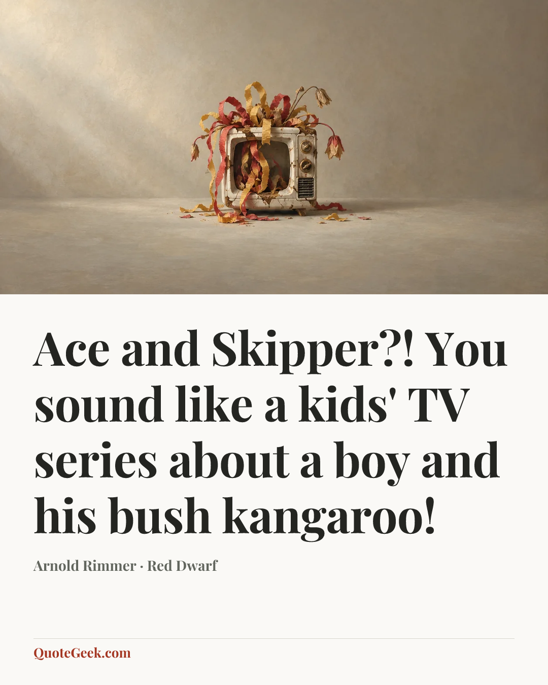 “Ace and Skipper?! You sound like a kids' TV series about a boy and his bush kangaroo!” — Arnold Rimmer · Red Dwarf. Illustrated QuoteGeek card.