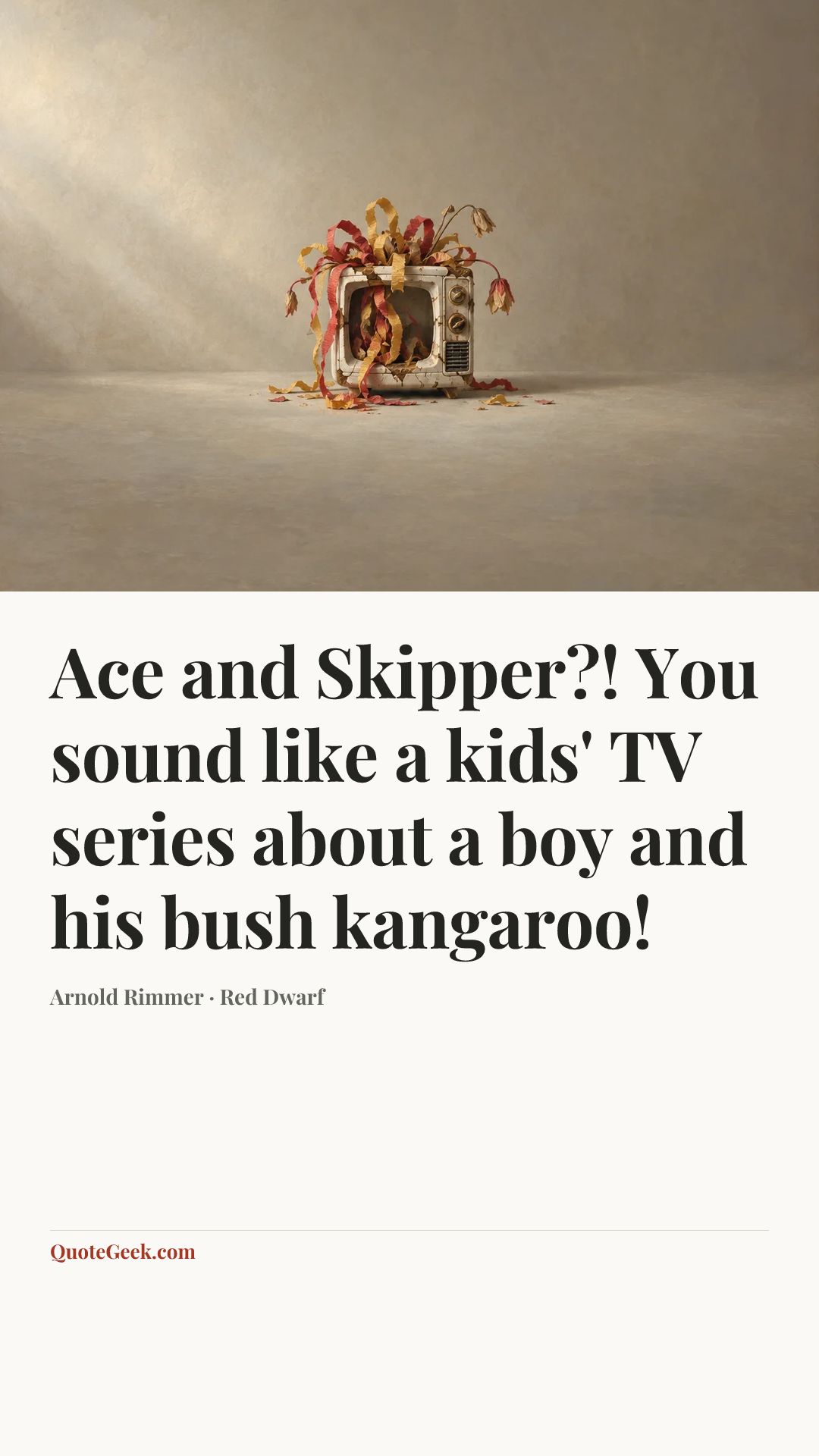 “Ace and Skipper?! You sound like a kids' TV series about a boy and his bush kangaroo!” — Arnold Rimmer · Red Dwarf. Illustrated QuoteGeek card.