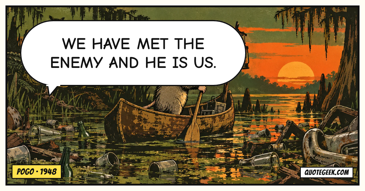 “We have met the enemy and he is us.” — Pogo · Pogo. Illustrated QuoteGeek card.