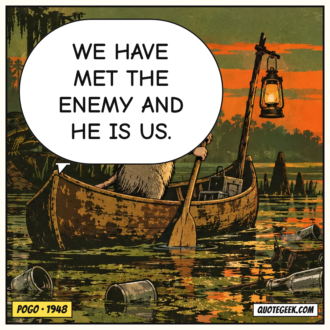 “We have met the enemy and he is us.” — Pogo · Pogo. Illustrated QuoteGeek card.