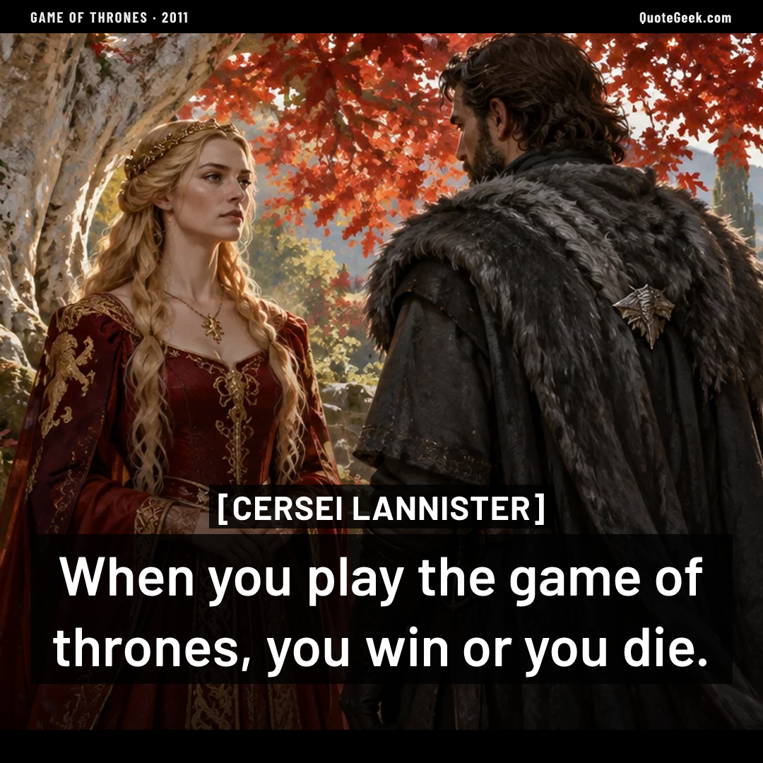 “When you play the game of thrones, you win or you die.” — Cersei Lannister · Game of Thrones. Illustrated QuoteGeek card.