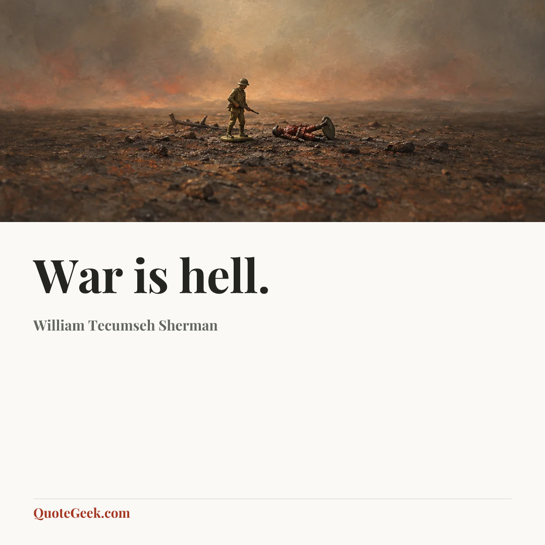 “War is hell.” — William Tecumseh Sherman. Illustrated QuoteGeek card.