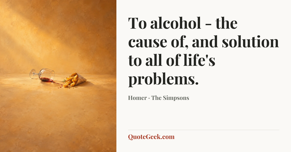 “To alcohol - the cause of, and solution to all of life's problems.” — Homer · The Simpsons. Illustrated QuoteGeek card.