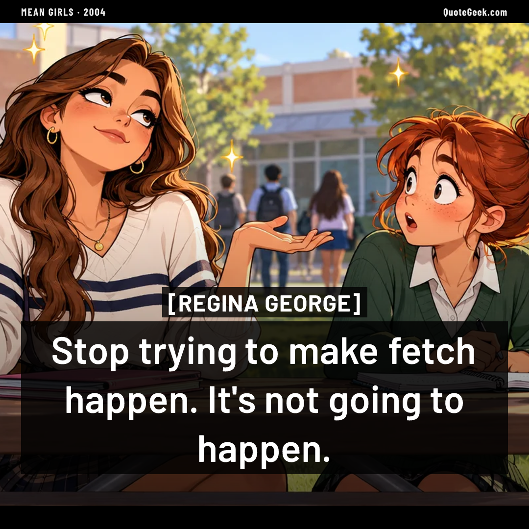 “Stop trying to make fetch happen. It's not going to happen.” — Regina George · Mean Girls. Illustrated QuoteGeek card.