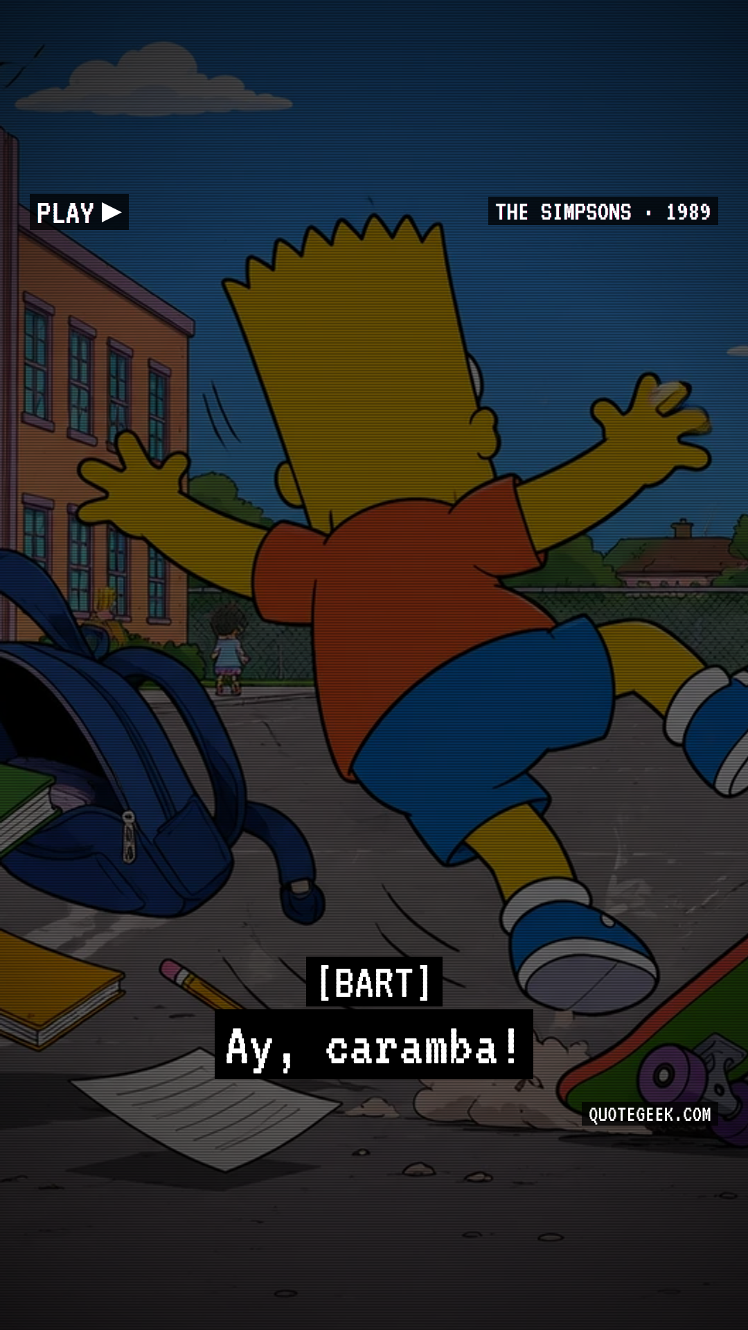 “Ay, caramba!” — Bart · The Simpsons. Illustrated QuoteGeek card.
