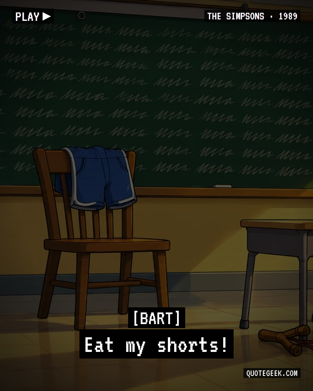 “Eat my shorts!” — Bart · The Simpsons. Illustrated QuoteGeek card.