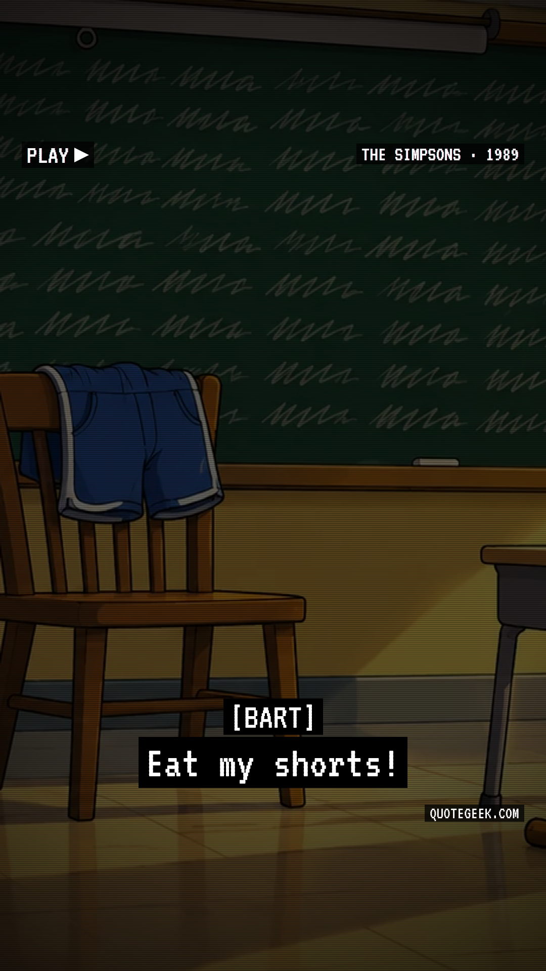 “Eat my shorts!” — Bart · The Simpsons. Illustrated QuoteGeek card.