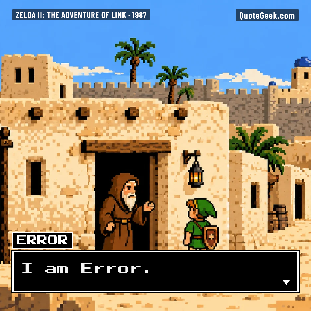 “I am Error.” — Error · Zelda II: The Adventure of Link. Illustrated QuoteGeek card.