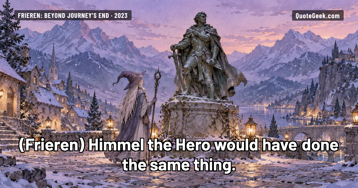 “Himmel the Hero would have done the same thing.” — Frieren · Frieren: Beyond Journey's End. Illustrated QuoteGeek card.