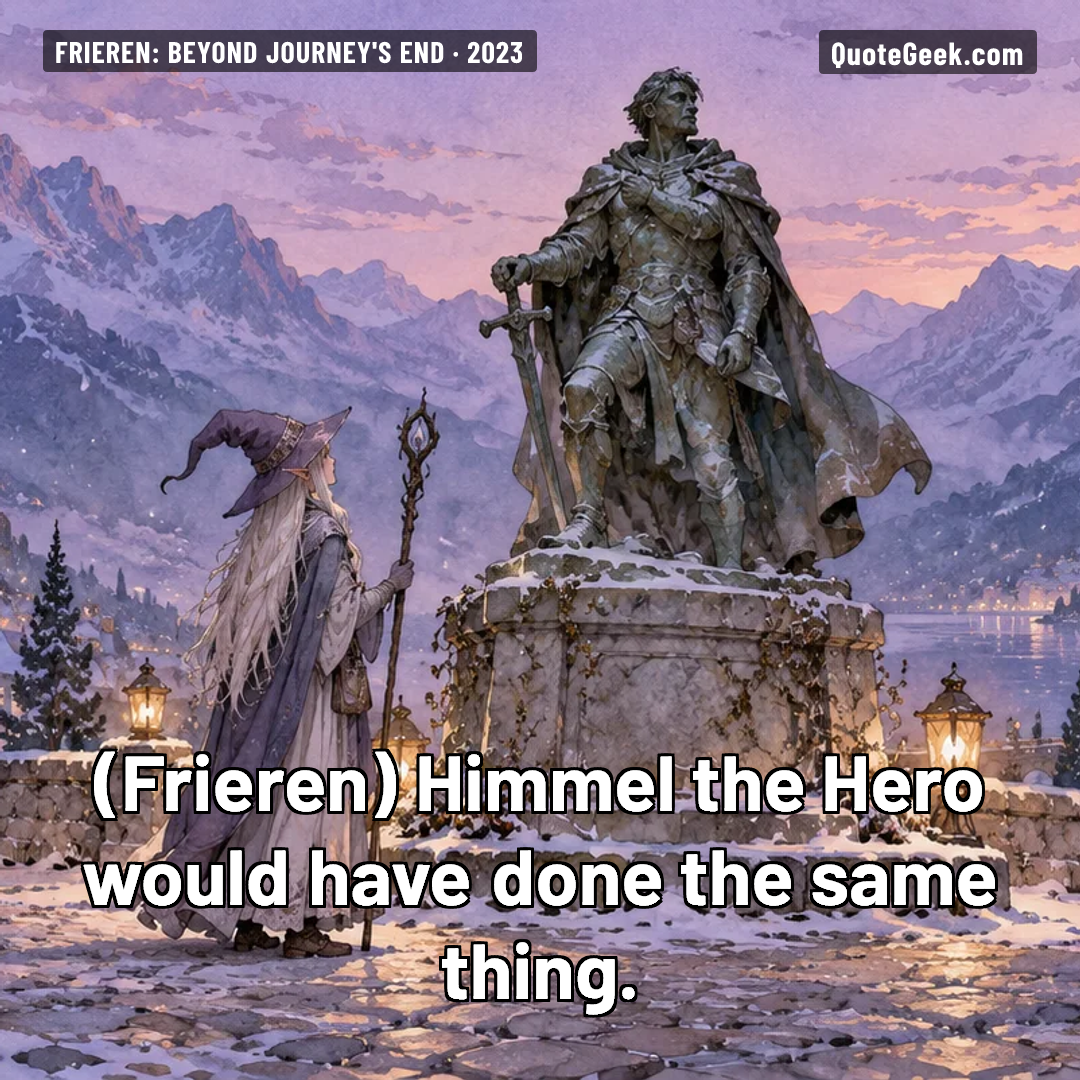 “Himmel the Hero would have done the same thing.” — Frieren · Frieren: Beyond Journey's End. Illustrated QuoteGeek card.