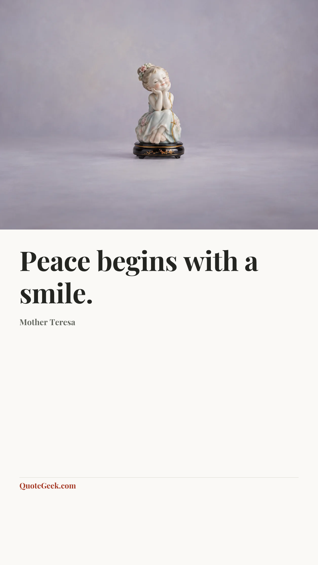 “Peace begins with a smile.” — Mother Teresa. Illustrated QuoteGeek card.