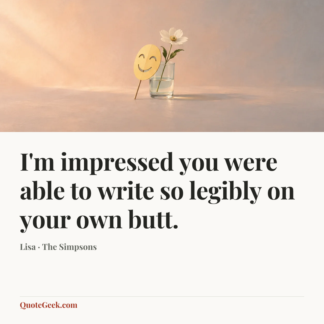 “I'm impressed you were able to write so legibly on your own butt.” — Lisa · The Simpsons. Illustrated QuoteGeek card.