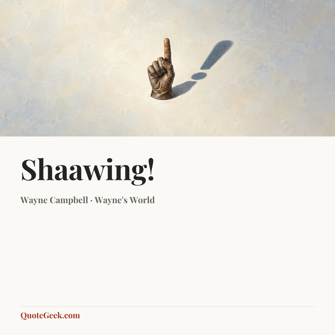 “Shaawing!” — Wayne Campbell · Wayne's World. Illustrated QuoteGeek card.