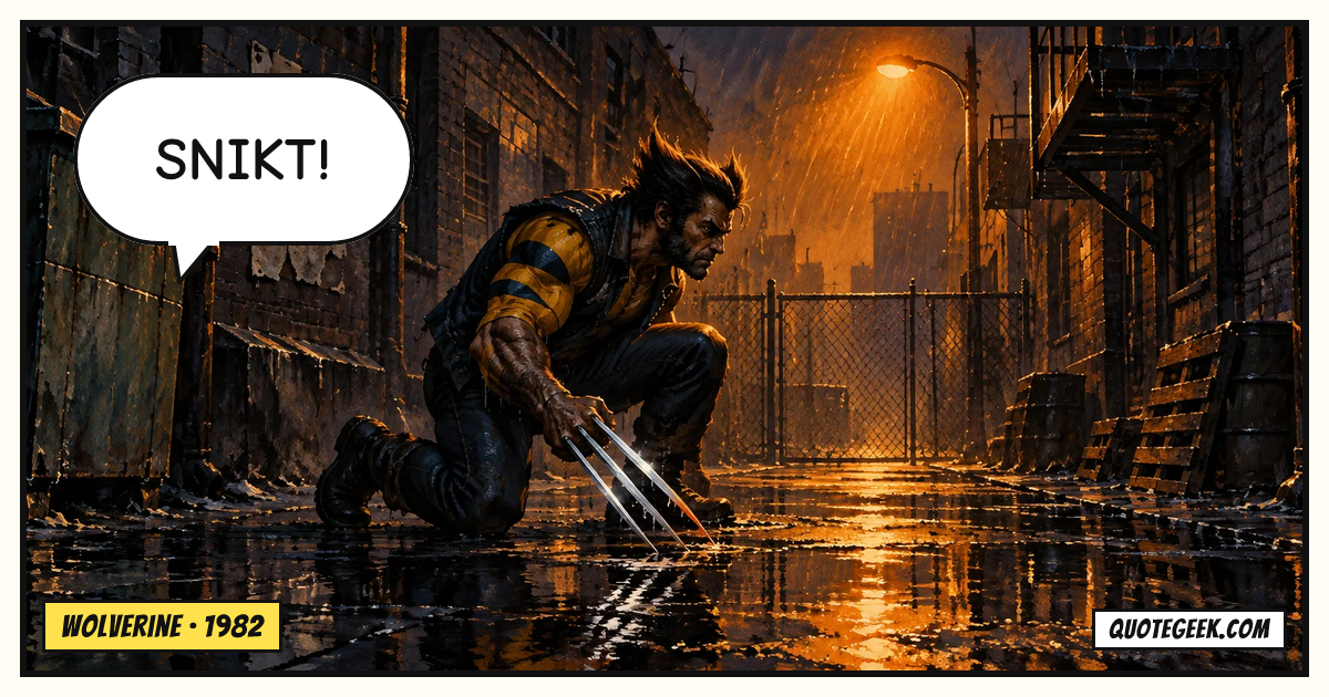 “Snikt!” — Wolverine · Wolverine. Illustrated QuoteGeek card.