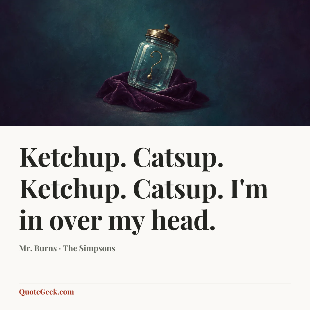 “Ketchup. Catsup. Ketchup. Catsup. I'm in over my head.” — Mr. Burns · The Simpsons. Illustrated QuoteGeek card.