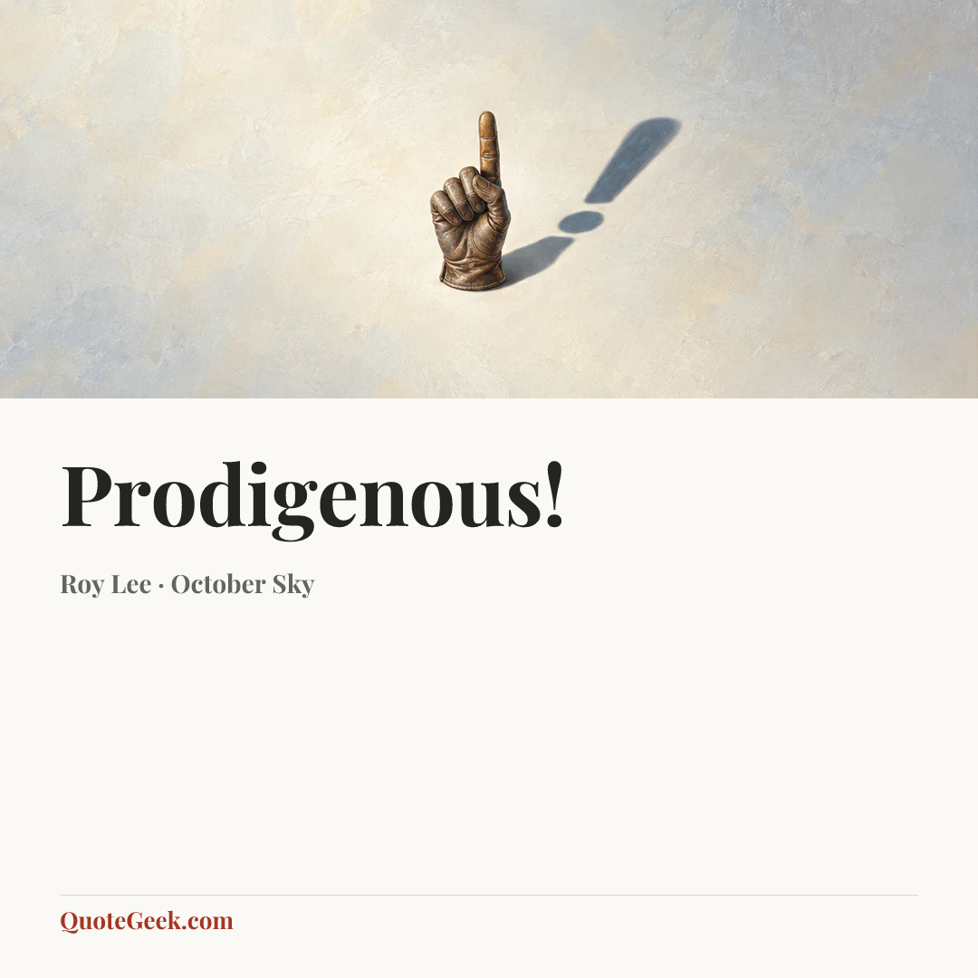 “Prodigenous!” — Roy Lee · October Sky. Illustrated QuoteGeek card.