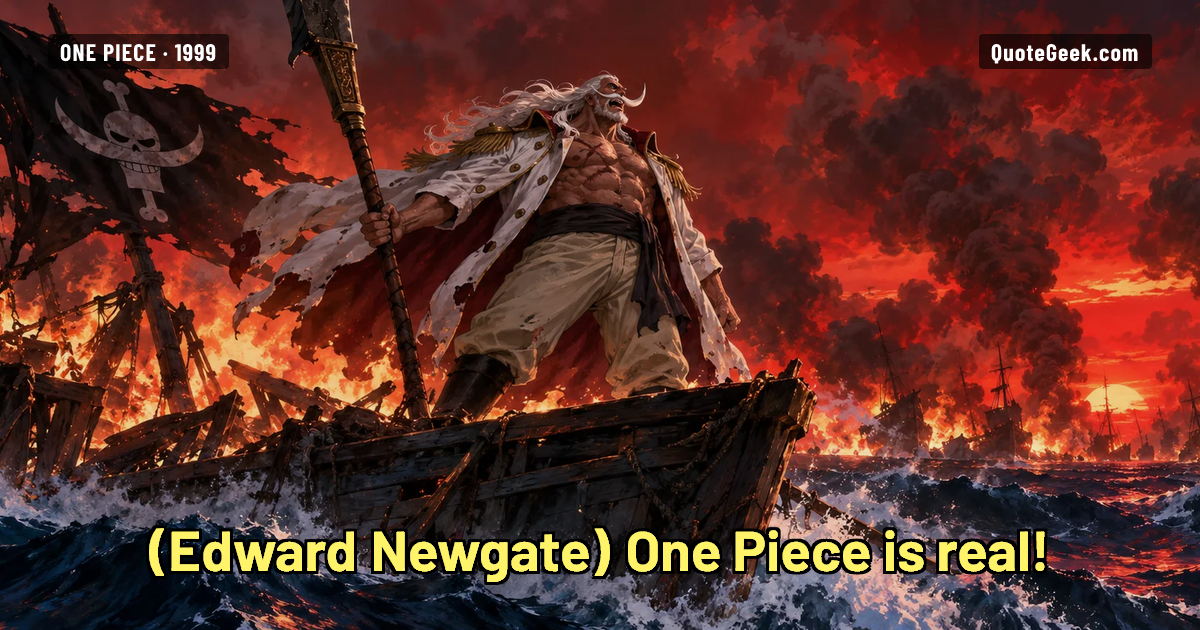 “One Piece is real!” — Edward Newgate · One Piece. Illustrated QuoteGeek card.