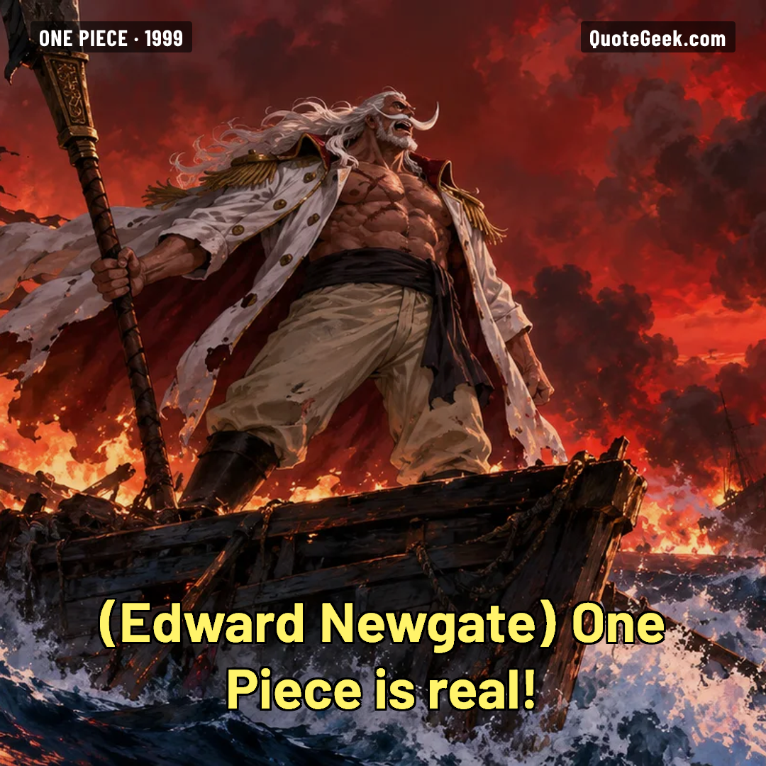 “One Piece is real!” — Edward Newgate · One Piece. Illustrated QuoteGeek card.