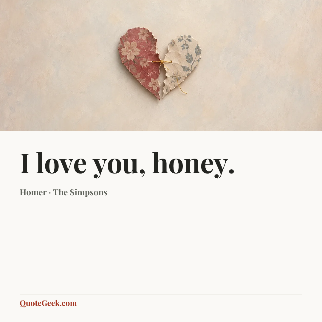 “I love you, honey.” — Homer · The Simpsons. Illustrated QuoteGeek card.