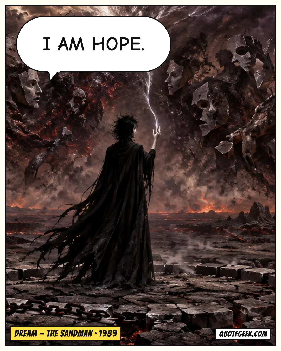 “I am hope.” — Dream · The Sandman. Illustrated QuoteGeek card.
