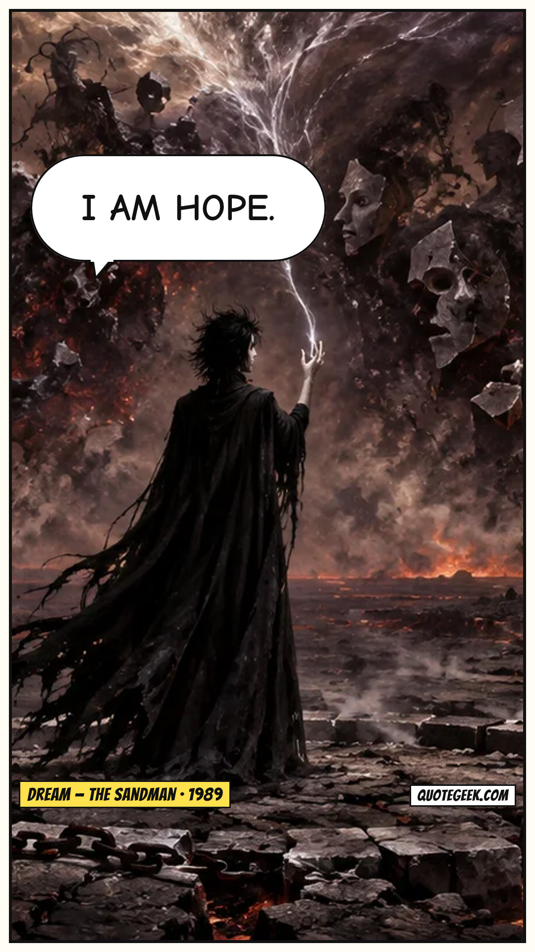 “I am hope.” — Dream · The Sandman. Illustrated QuoteGeek card.