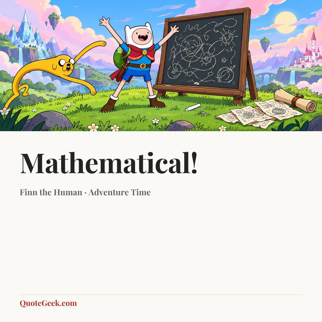 “Mathematical!” — Finn the Human · Adventure Time. Illustrated QuoteGeek card.