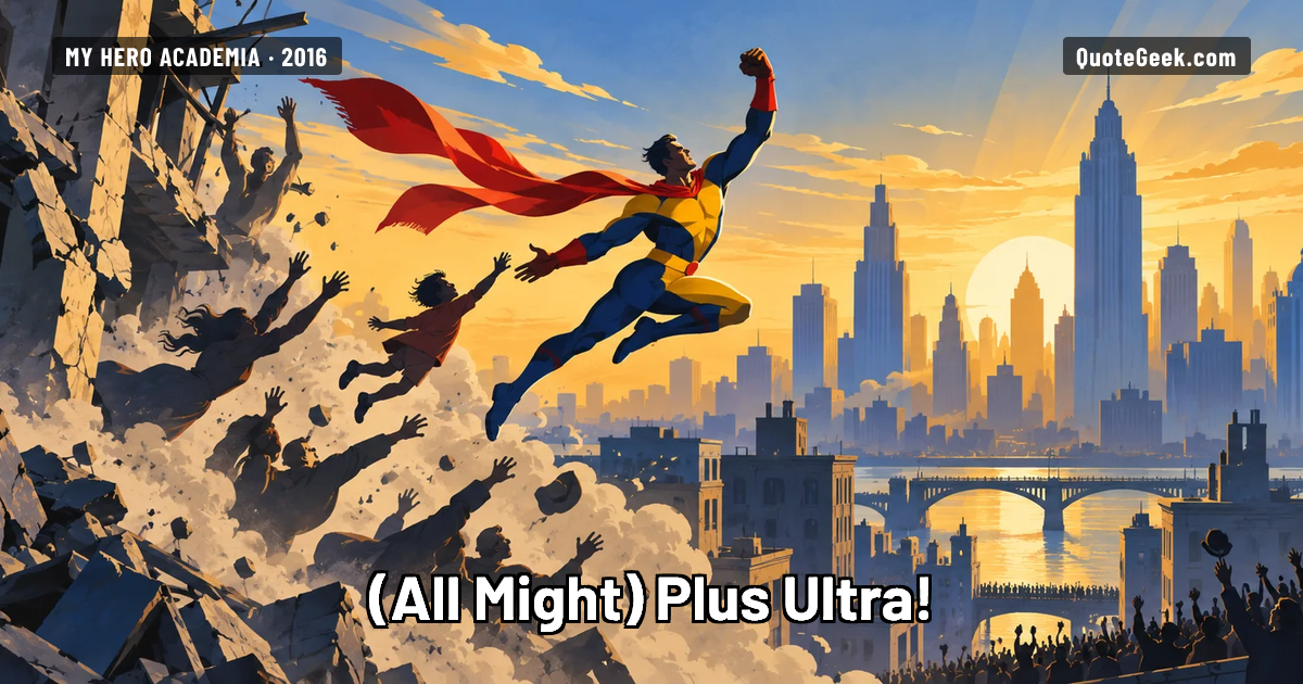 “Plus Ultra!” — All Might · My Hero Academia. Illustrated QuoteGeek card.