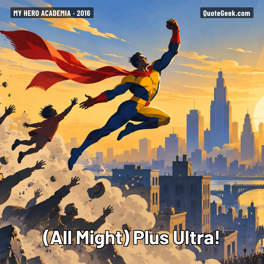 “Plus Ultra!” — All Might · My Hero Academia. Illustrated QuoteGeek card.