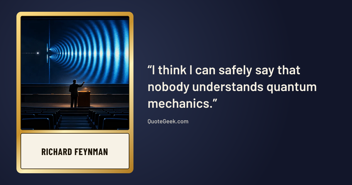 “I think I can safely say that nobody understands quantum mechanics.” — Richard Feynman. Illustrated QuoteGeek card.