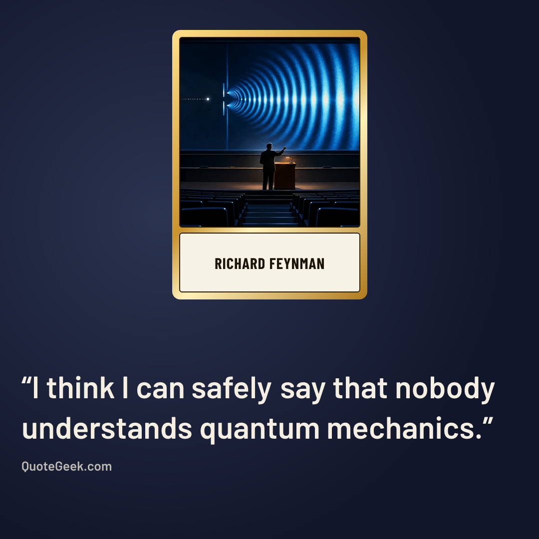 “I think I can safely say that nobody understands quantum mechanics.” — Richard Feynman. Illustrated QuoteGeek card.