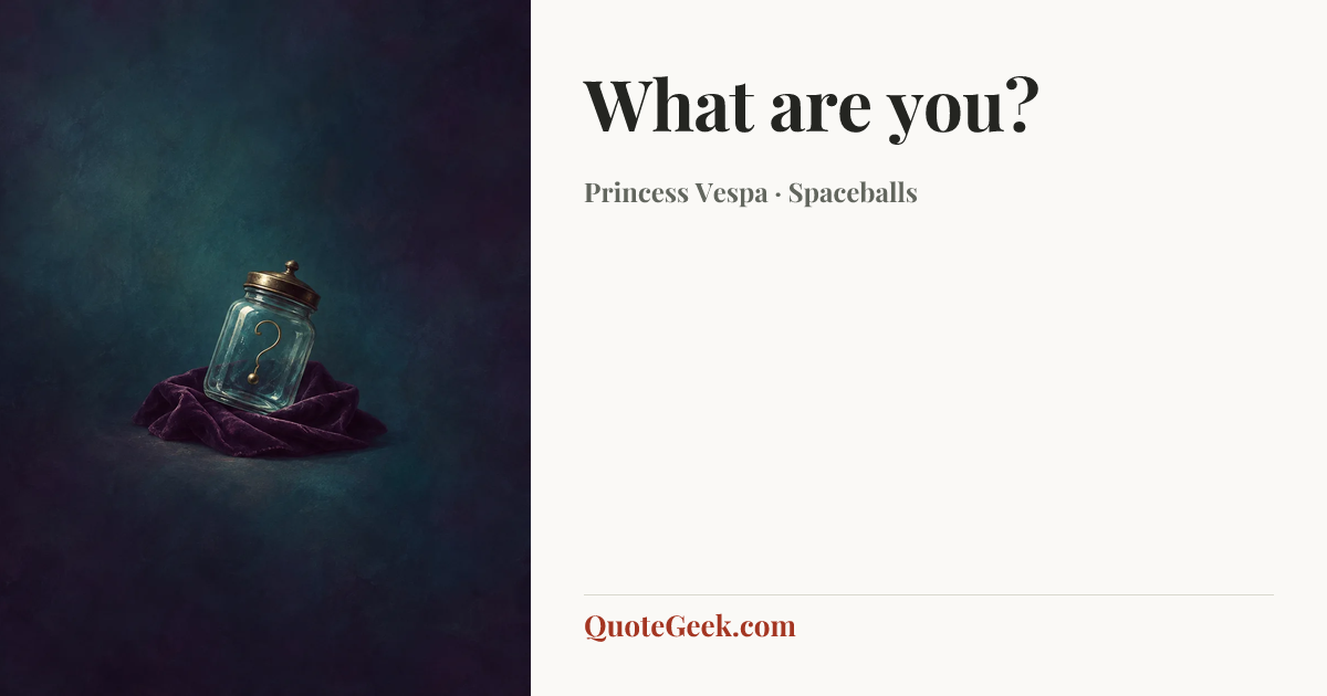 “What are you?” — Princess Vespa · Spaceballs. Illustrated QuoteGeek card.