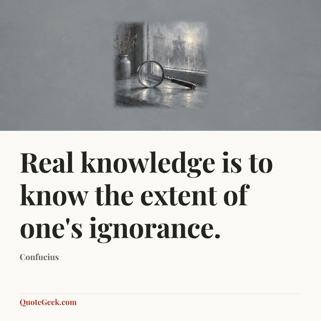 “Real knowledge is to know the extent of one's ignorance.” — Confucius. Illustrated QuoteGeek card.