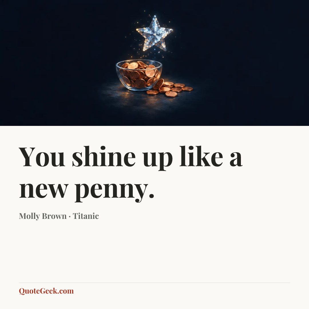 “You shine up like a new penny.” — Molly Brown · Titanic. Illustrated QuoteGeek card.