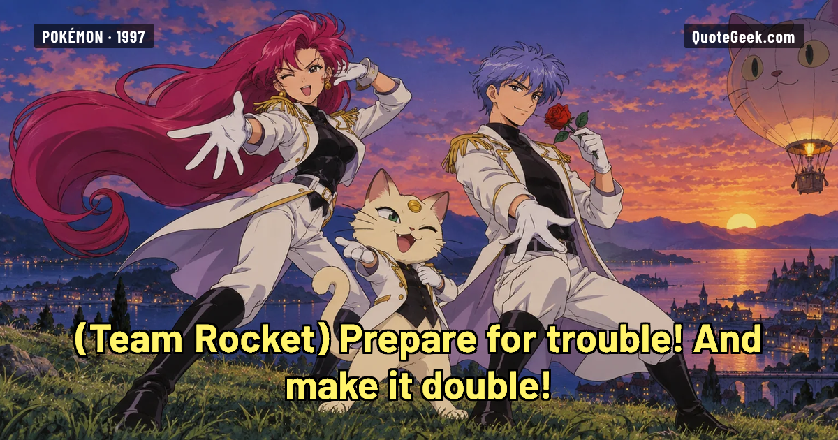 “Prepare for trouble! And make it double!” — Team Rocket · Pokémon. Illustrated QuoteGeek card.
