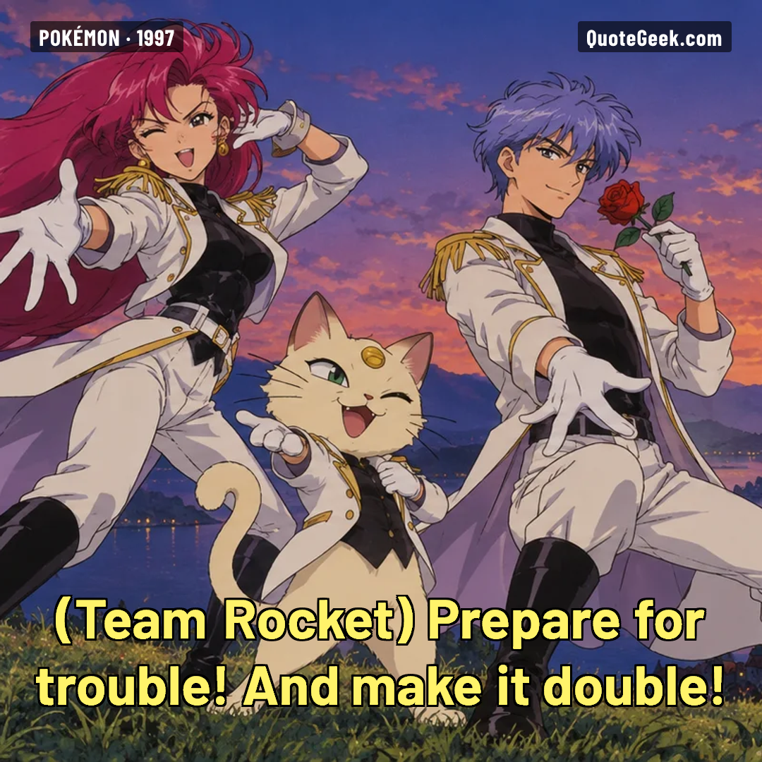 “Prepare for trouble! And make it double!” — Team Rocket · Pokémon. Illustrated QuoteGeek card.