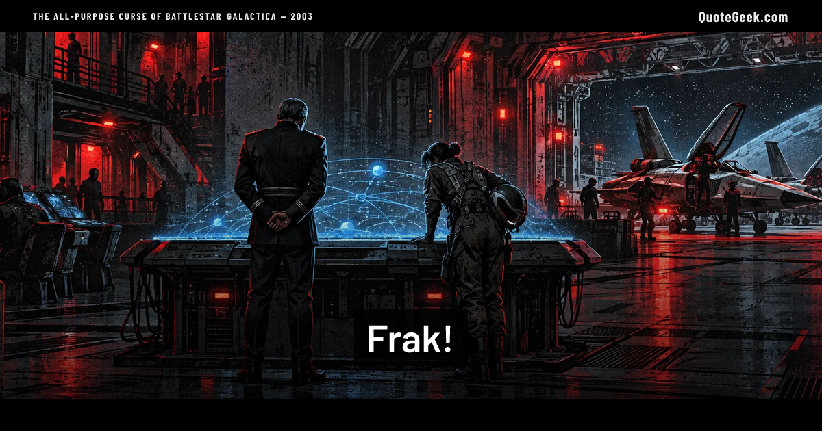 “Frak!” — The all-purpose curse of Battlestar Galactica · Battlestar Galactica. Illustrated QuoteGeek card.